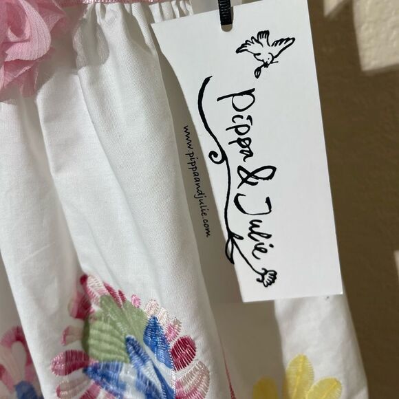 Pippa & Julie Floral Embroidered White Kids Dress - Picture 3 of 6